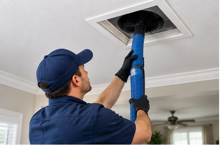 CleanFlow technician performing duct cleaning